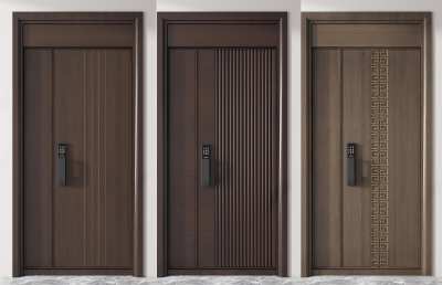 新中式单开门入户门3D模型下载